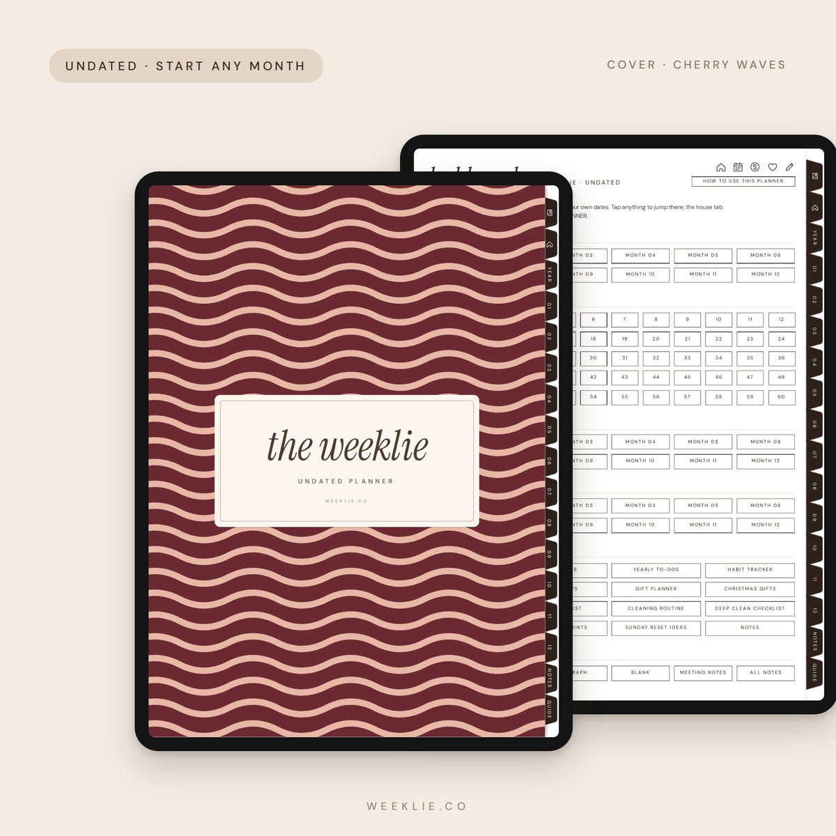 The Undated Weeklie Planner with the Cherry Waves cover