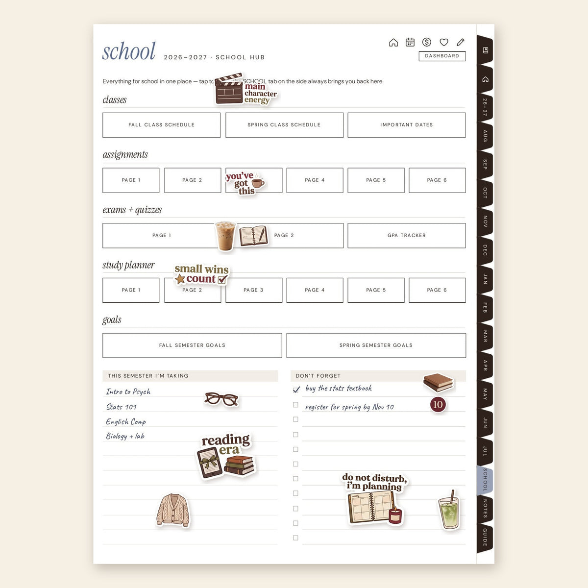Close-up of The Weeklie Sticker Book digital stickers on a planner page