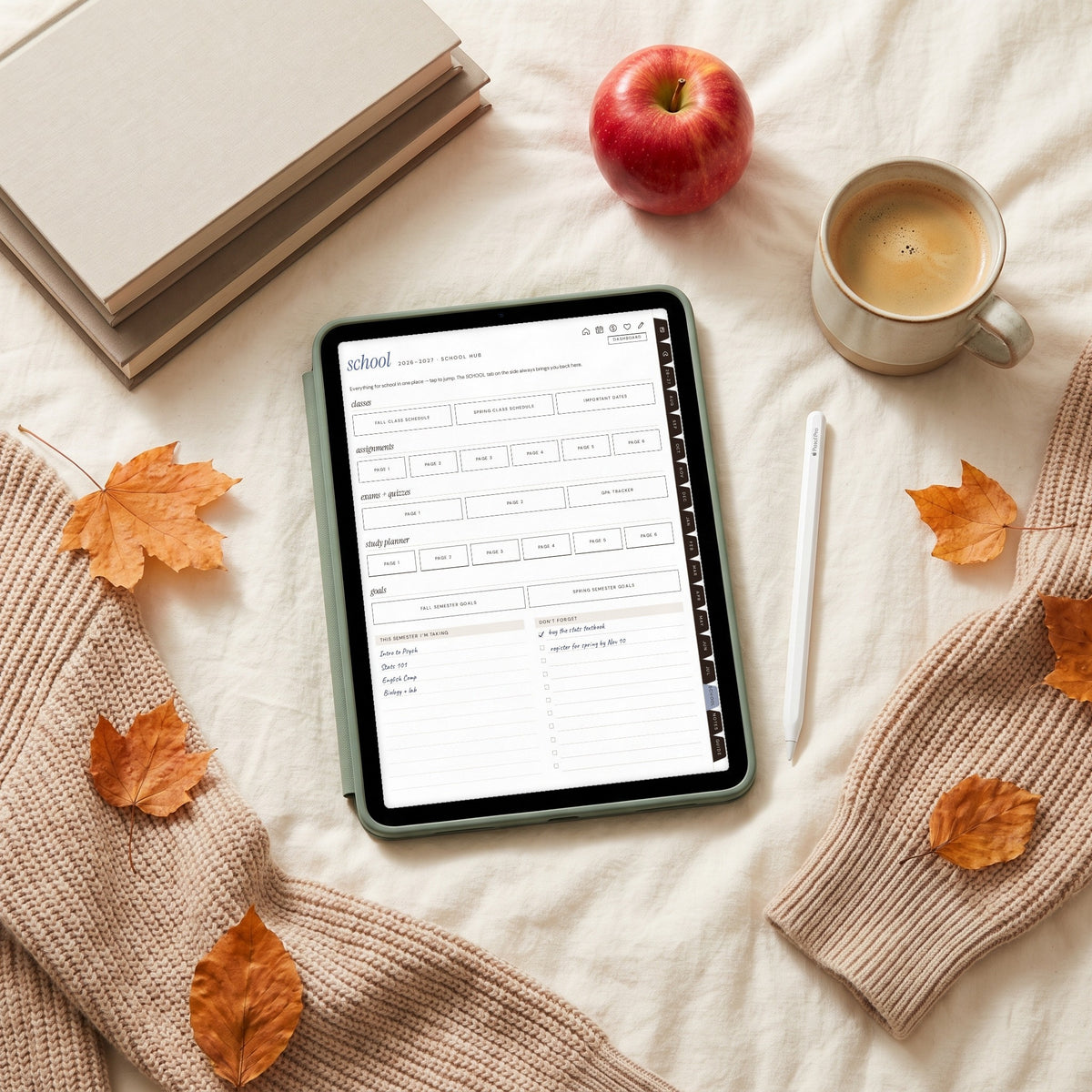 School hub page of the digital student planner on an iPad with textbooks