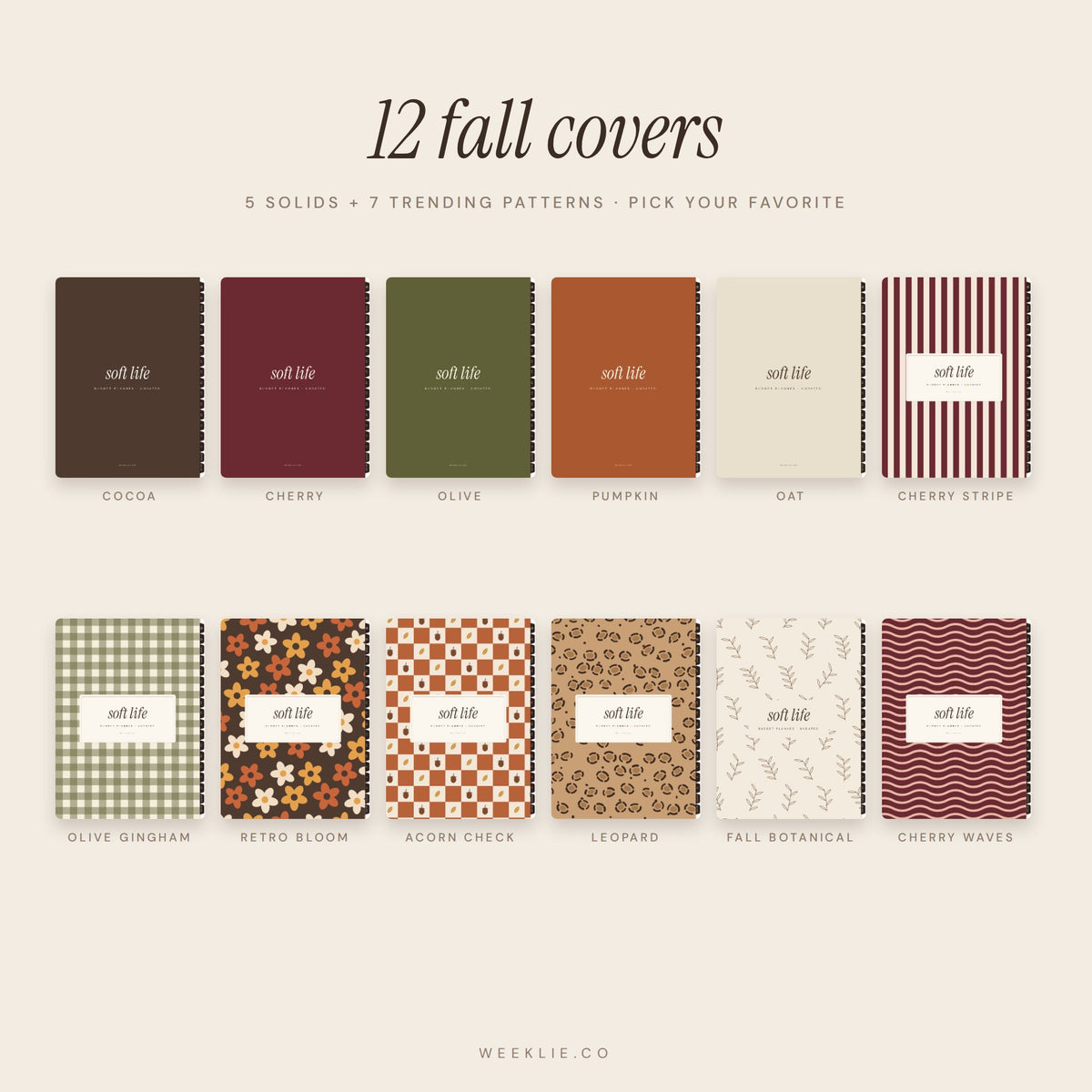 Soft Life Budget Planner: 12 fall covers, 5 solids and 7 patterns