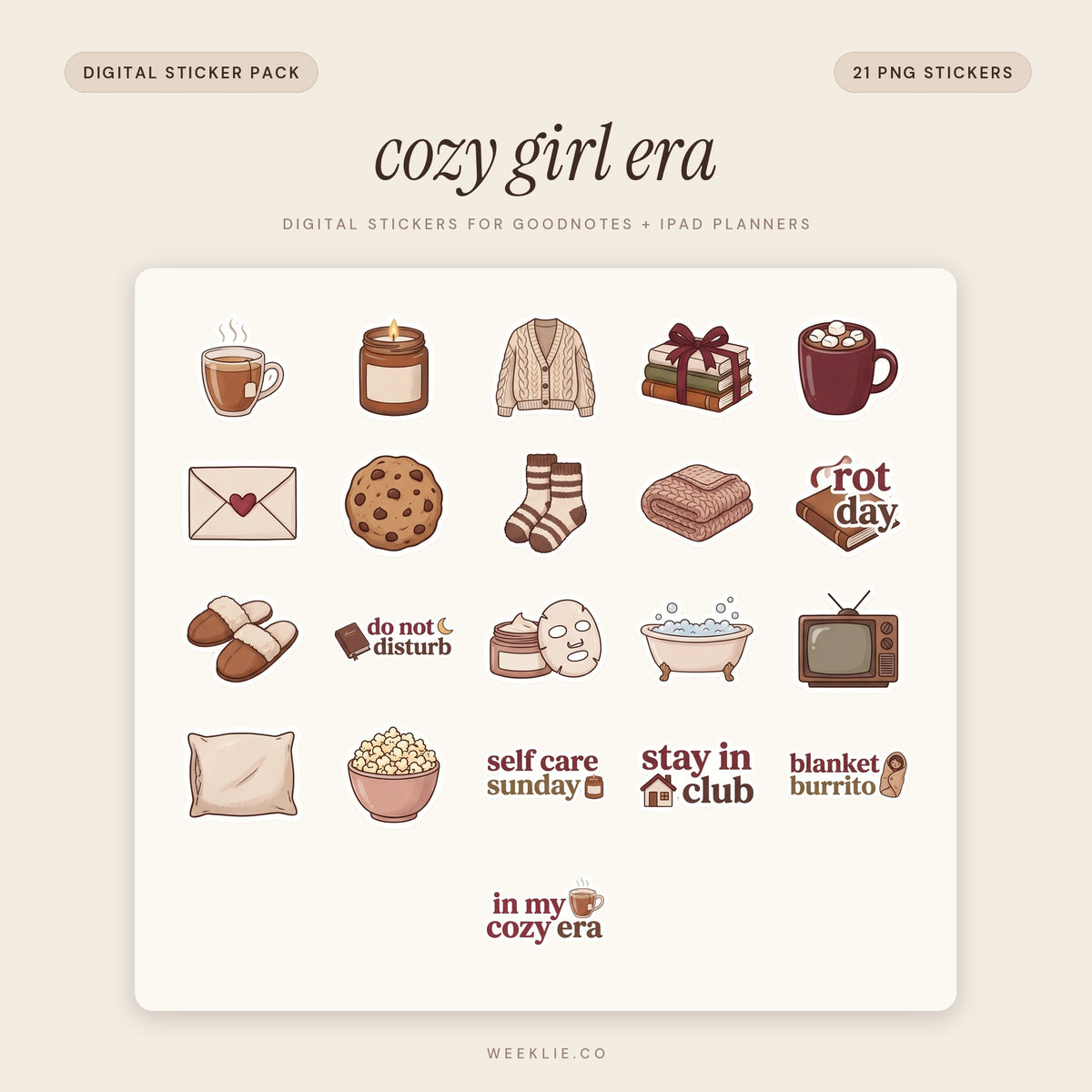 Cozy Girl Era digital sticker pack cover for GoodNotes and iPad planners