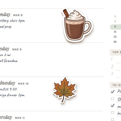 Cozy Season digital sticker sheet preview