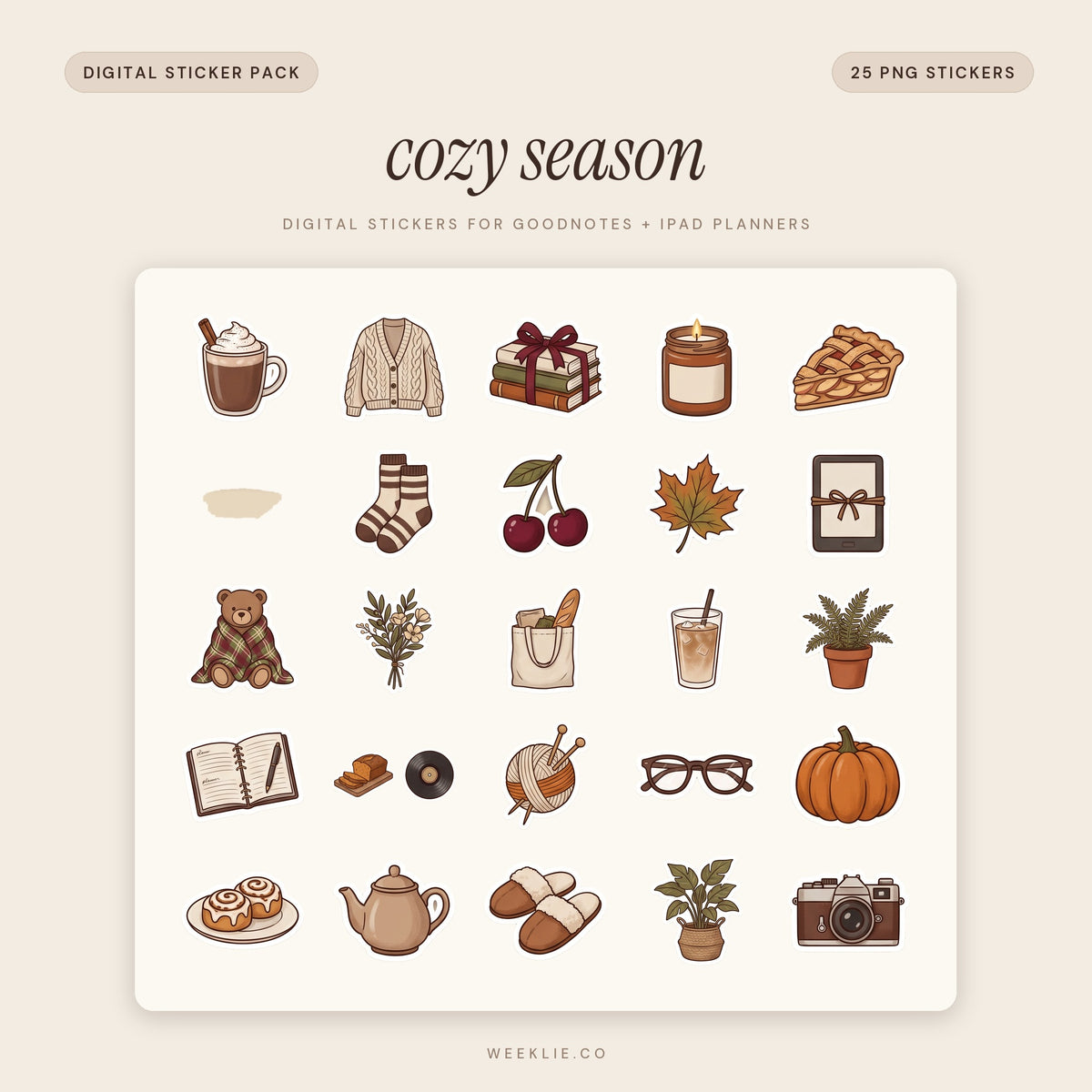Cozy Season digital sticker pack cover for GoodNotes and iPad planners