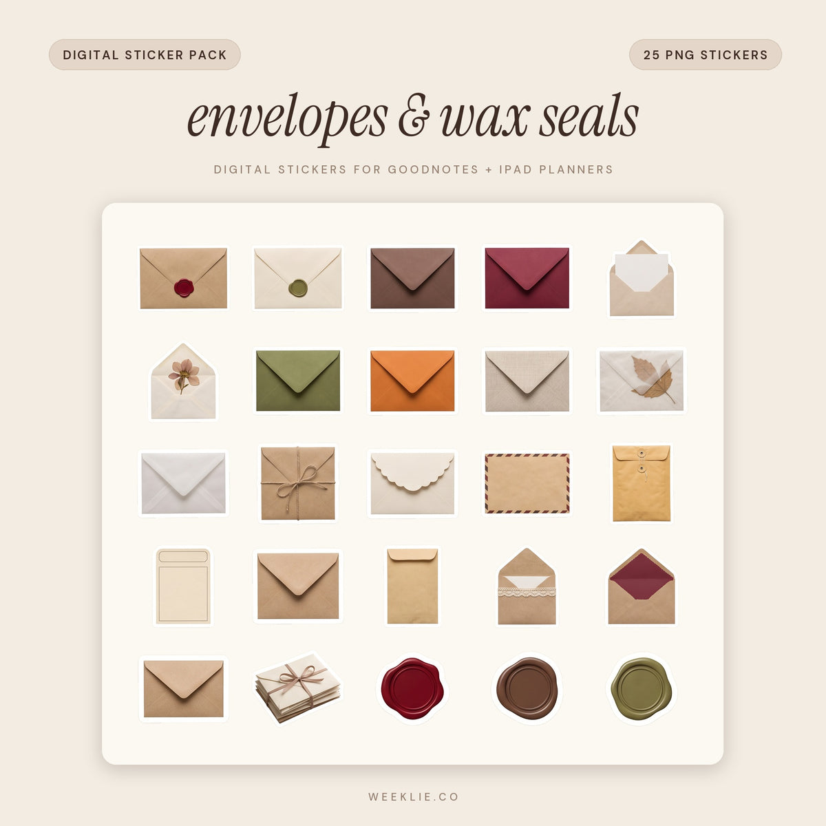 Envelopes & Wax Seals digital sticker pack cover for GoodNotes and iPad planners