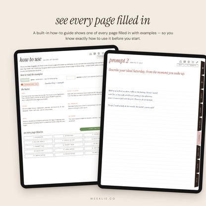 The Glow-Up Journal built-in how-to guide