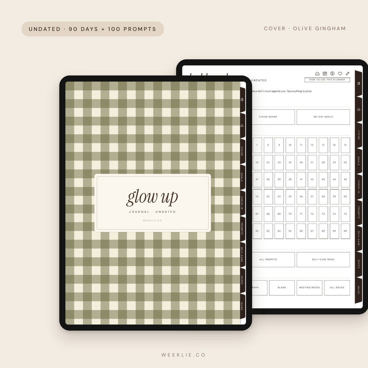 The Glow-Up Journal with the Olive Gingham cover