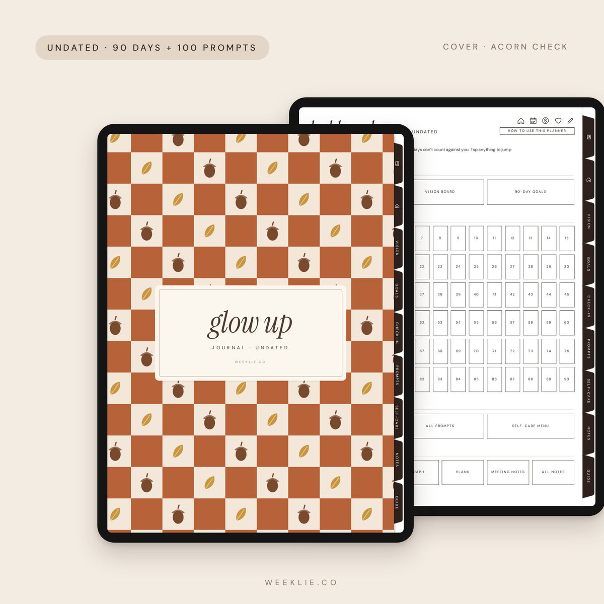 The Glow-Up Journal with the Acorn Check cover