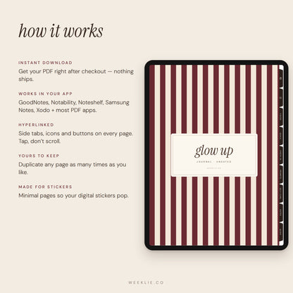 How The Glow-Up Journal works in GoodNotes and other apps