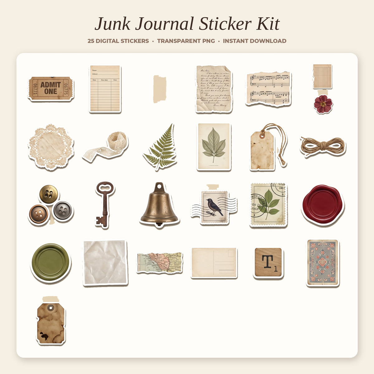 Junk Journal digital sticker sheet preview