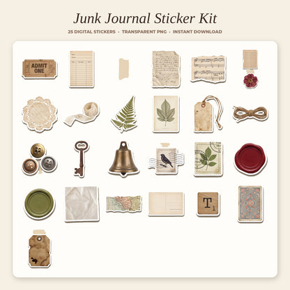 Junk Journal digital sticker sheet preview