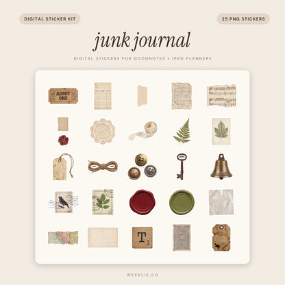 Junk Journal digital sticker pack cover for GoodNotes and iPad planners