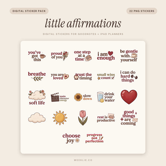 Little Affirmations digital sticker pack cover for GoodNotes and iPad planners