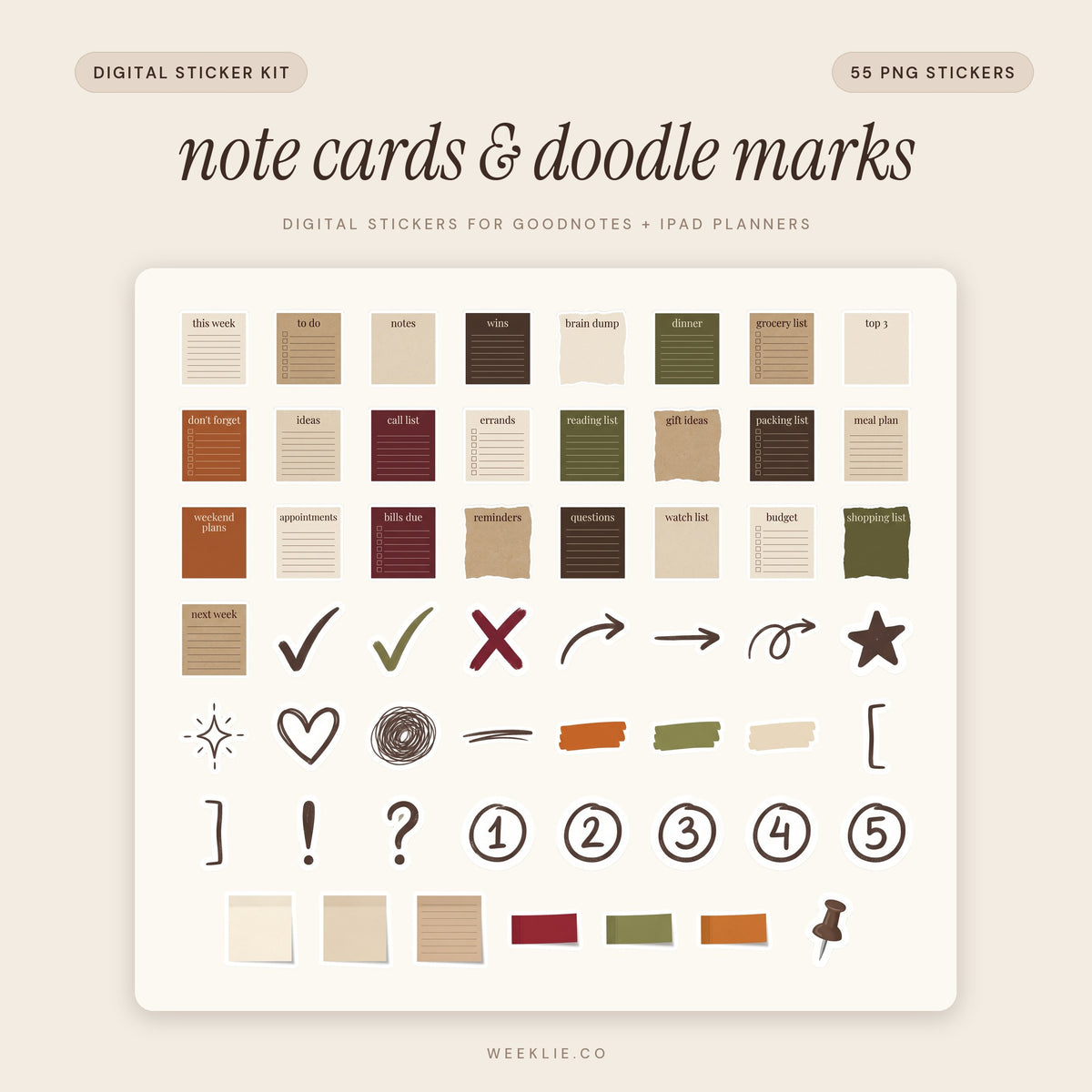 Note Cards & Doodle Marks digital sticker pack cover for GoodNotes and iPad planners