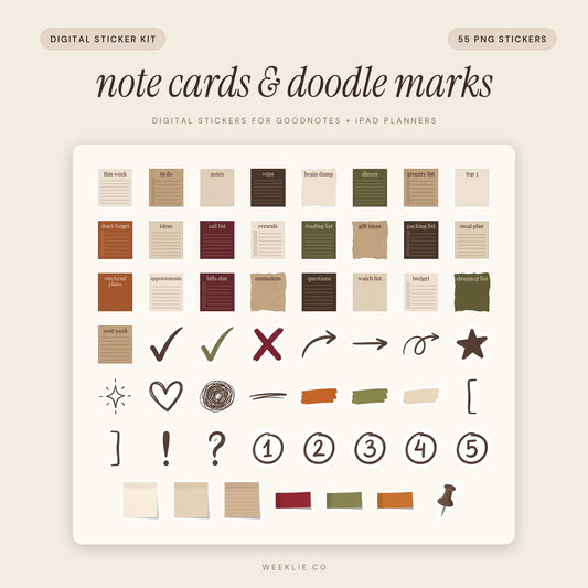Note Cards & Doodle Marks digital sticker pack cover for GoodNotes and iPad planners