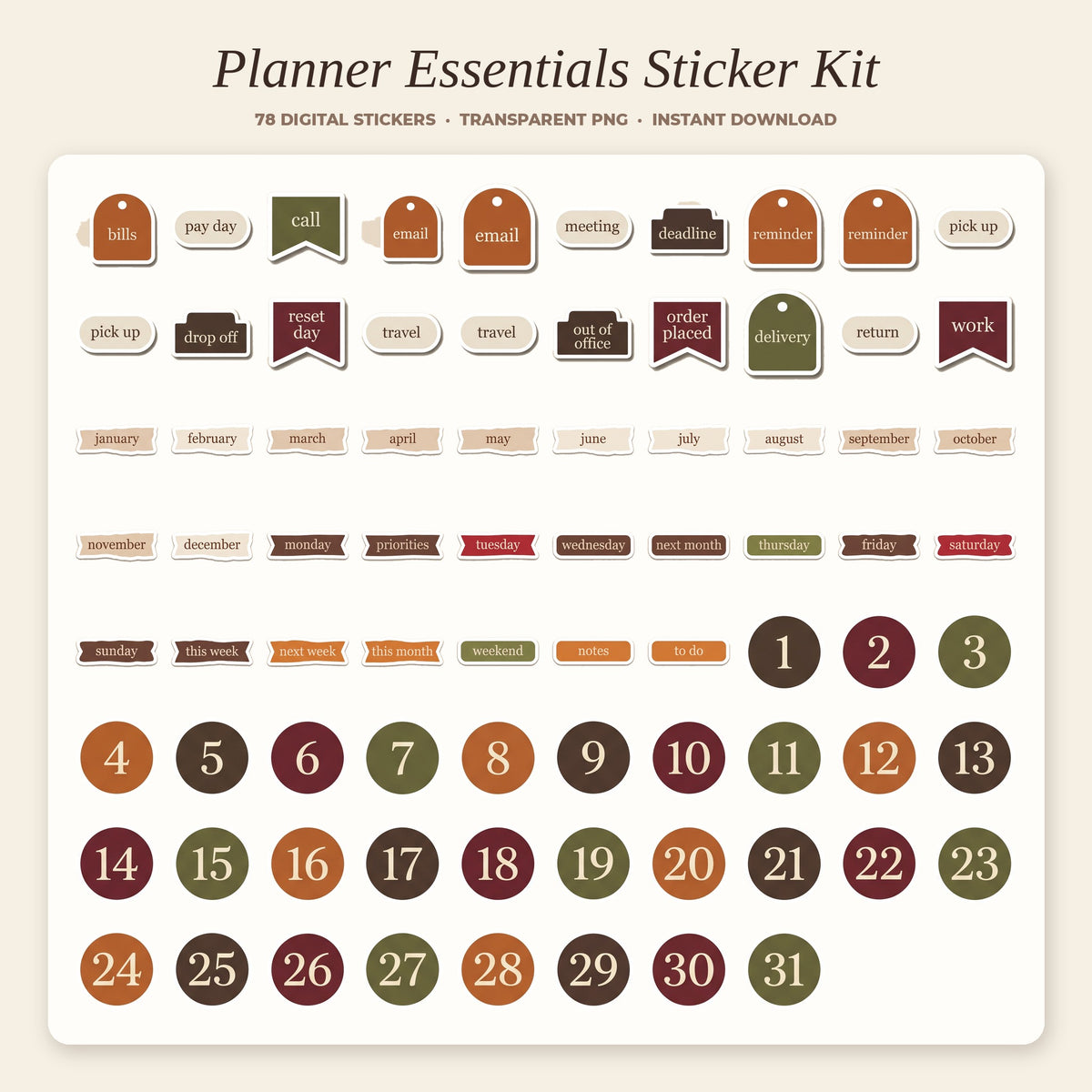 Planner Essentials digital sticker sheet preview