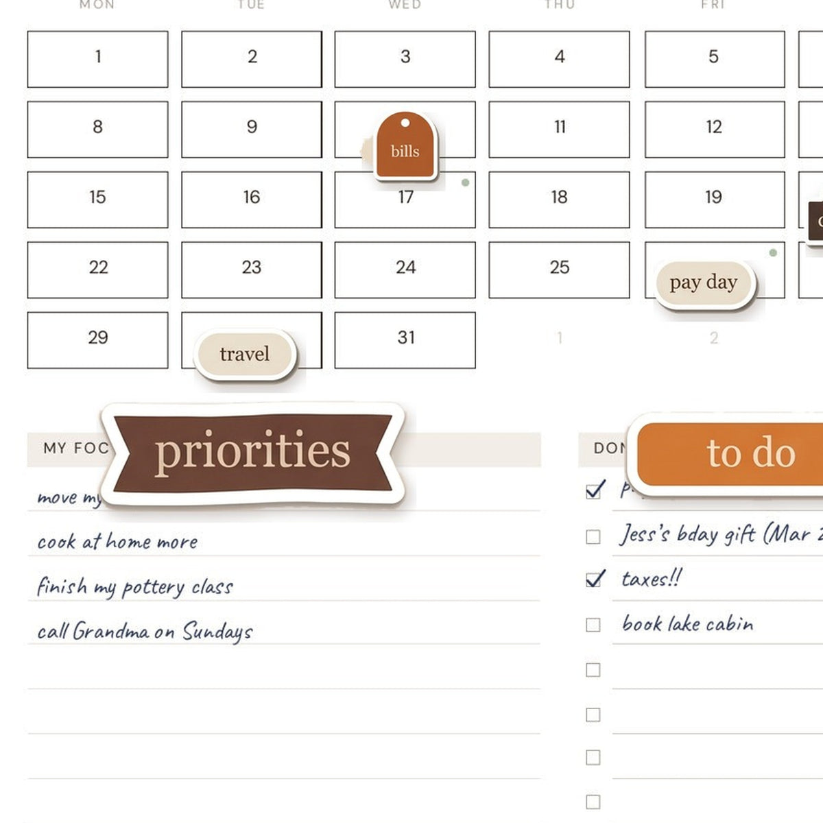 Planner Essentials digital sticker sheet preview