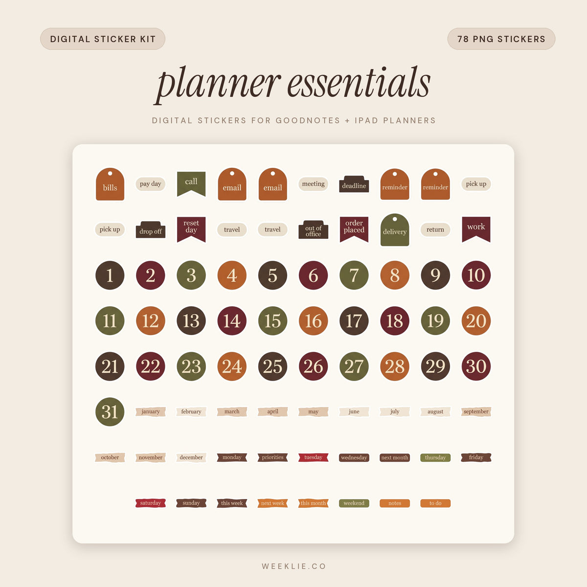 Planner Essentials digital sticker pack cover for GoodNotes and iPad planners