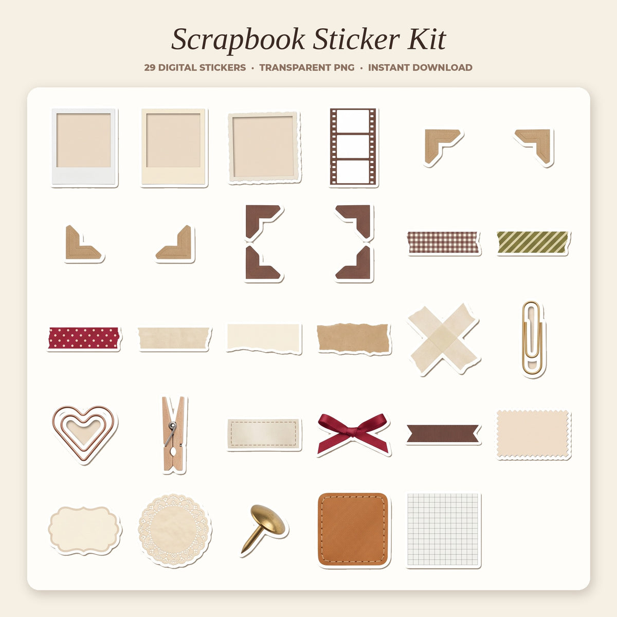 Scrapbook digital sticker sheet preview