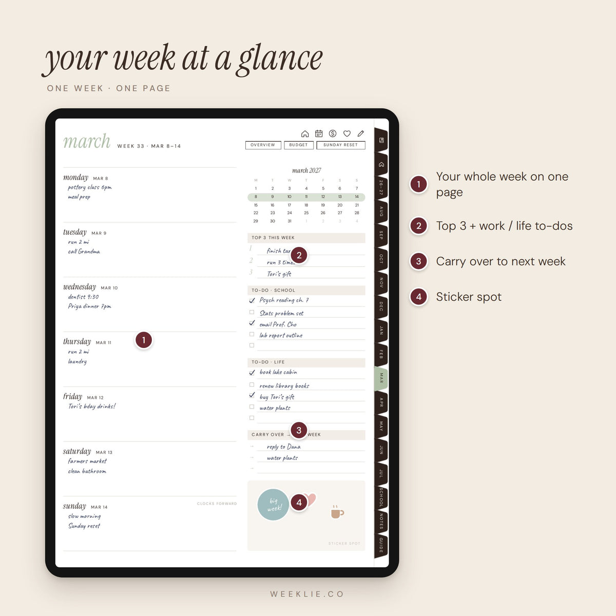 Main Character Student Planner 2026–2027 weekly pages