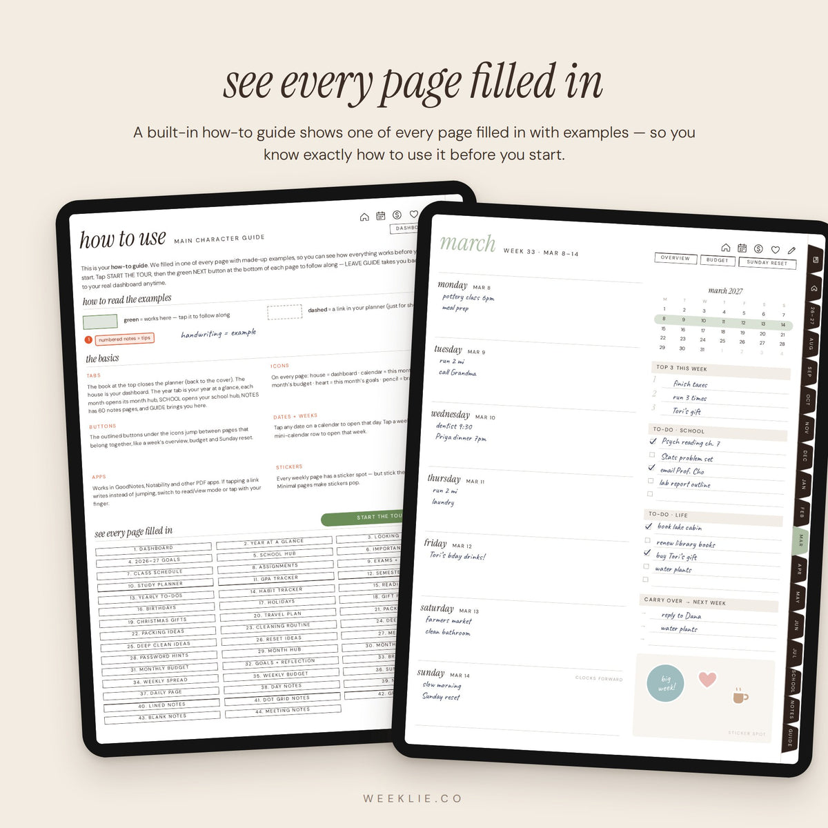 Main Character Student Planner 2026–2027 built-in how-to guide