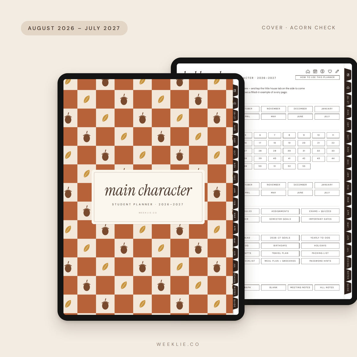 Main Character Student Planner 2026–2027 with the Acorn Check cover