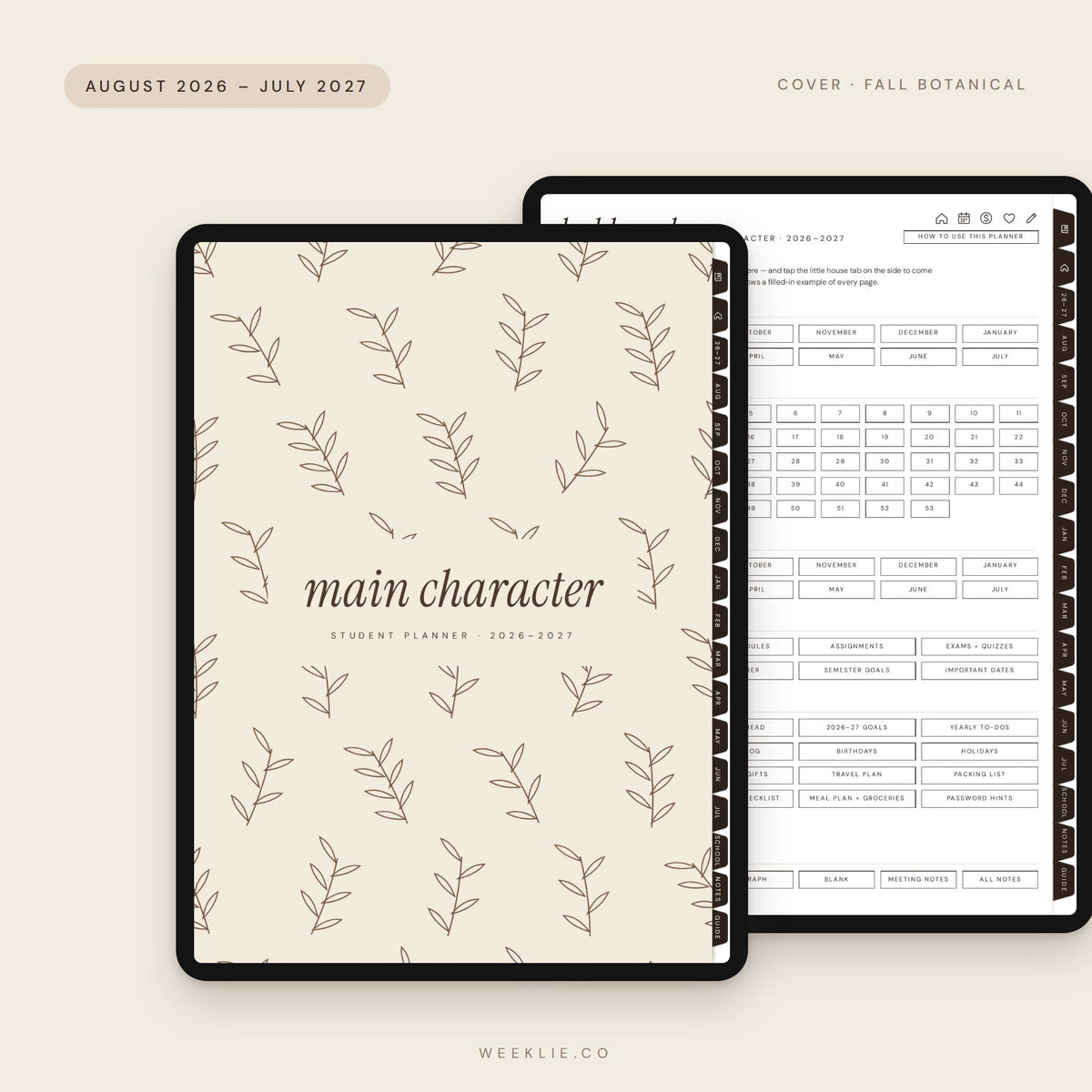 Main Character Student Planner 2026–2027 with the Fall Botanical cover