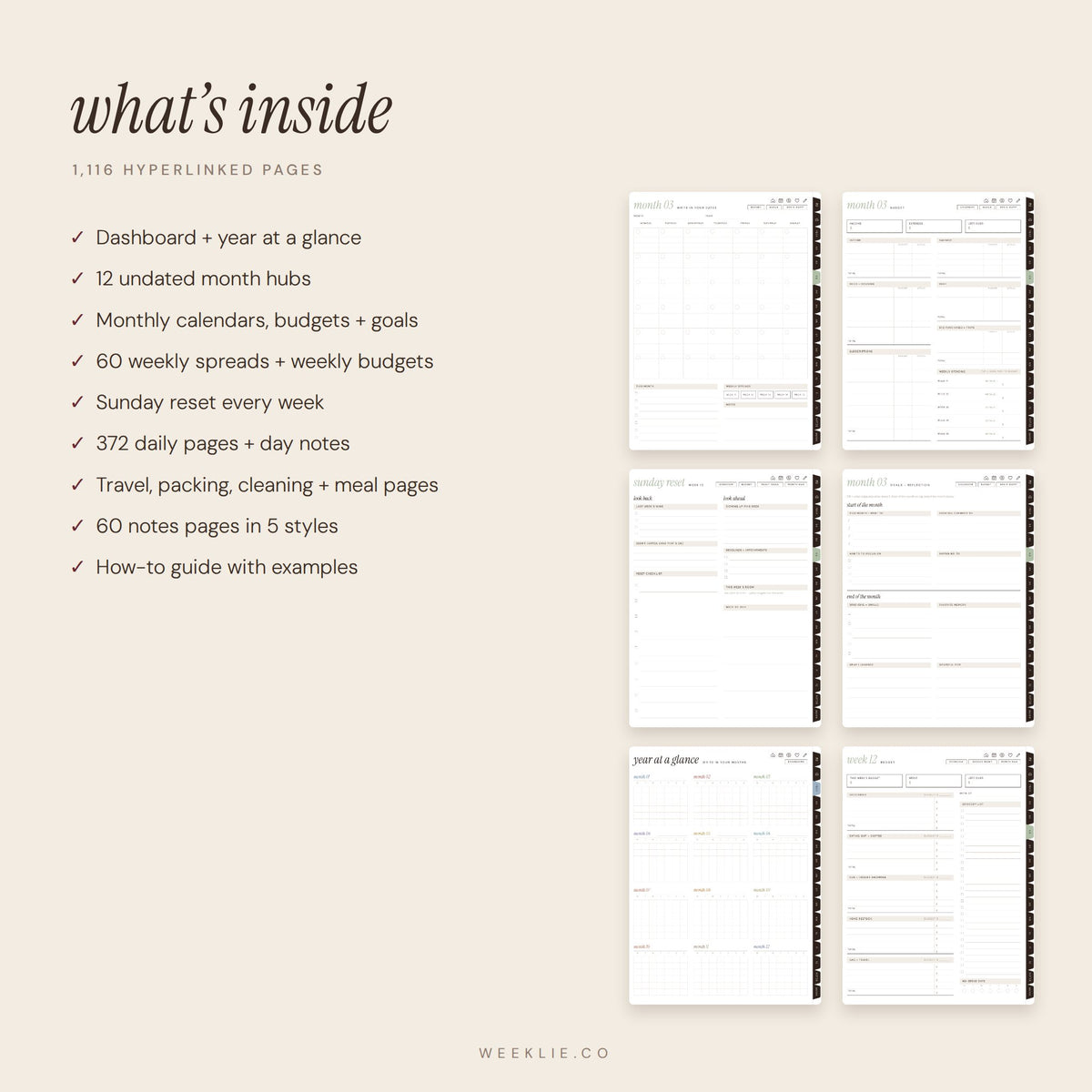 What is inside The Undated Weeklie Planner
