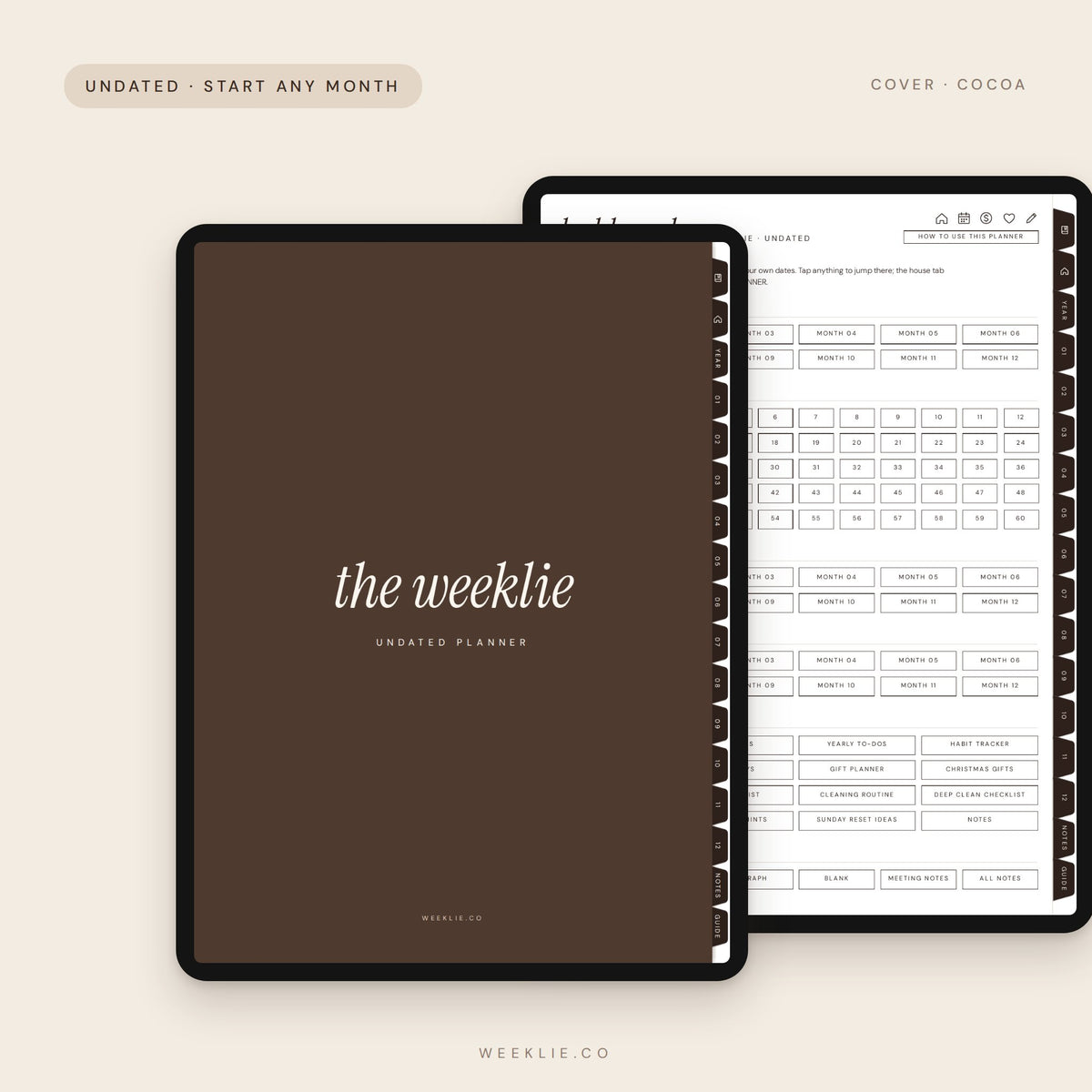 The Undated Weeklie Planner with the Cocoa cover