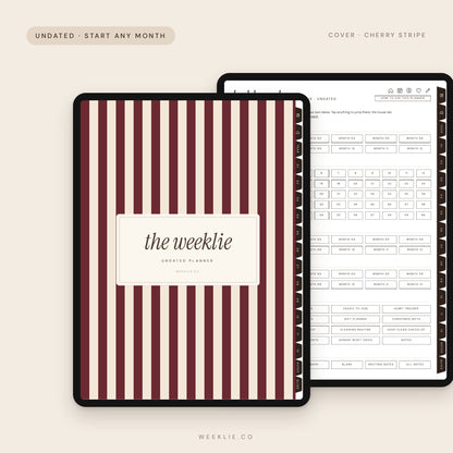 The Undated Weeklie Planner with the Cherry Stripe cover