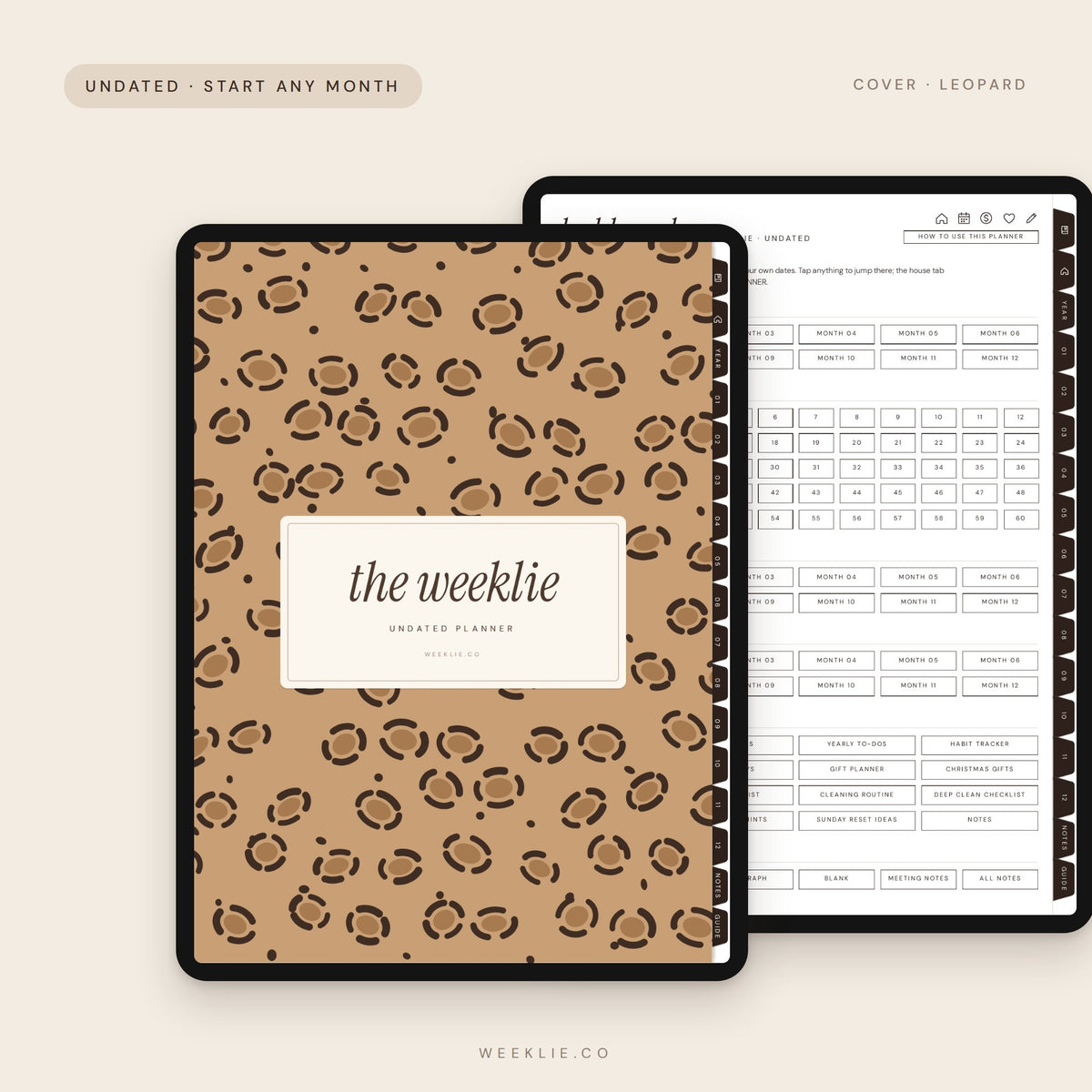 The Undated Weeklie Planner with the Leopard cover