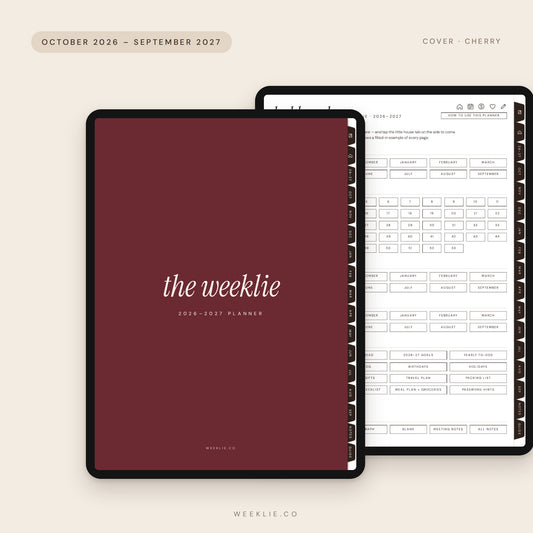 The 2026–2027 Weeklie Planner with the Cherry cover