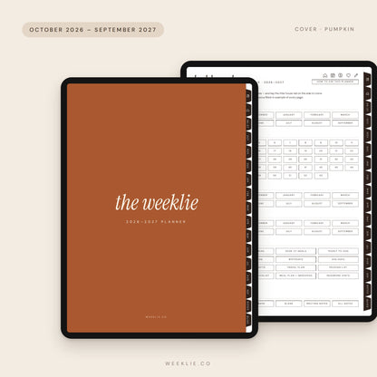 The 2026–2027 Weeklie Planner with the Pumpkin cover