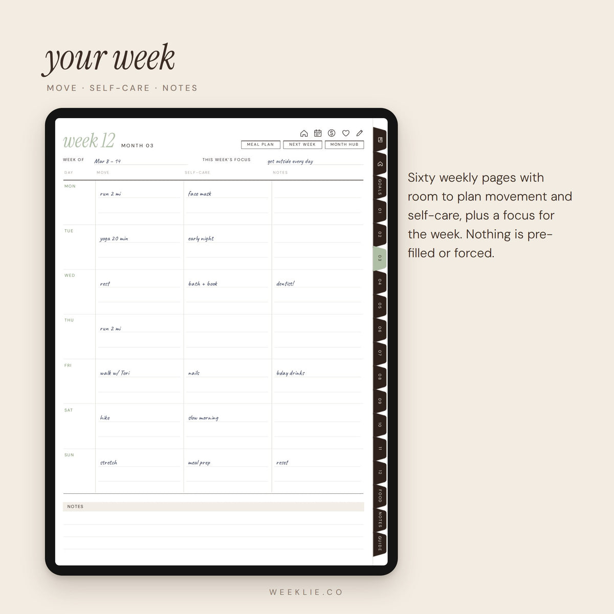 Wellness Era Planner weekly pages